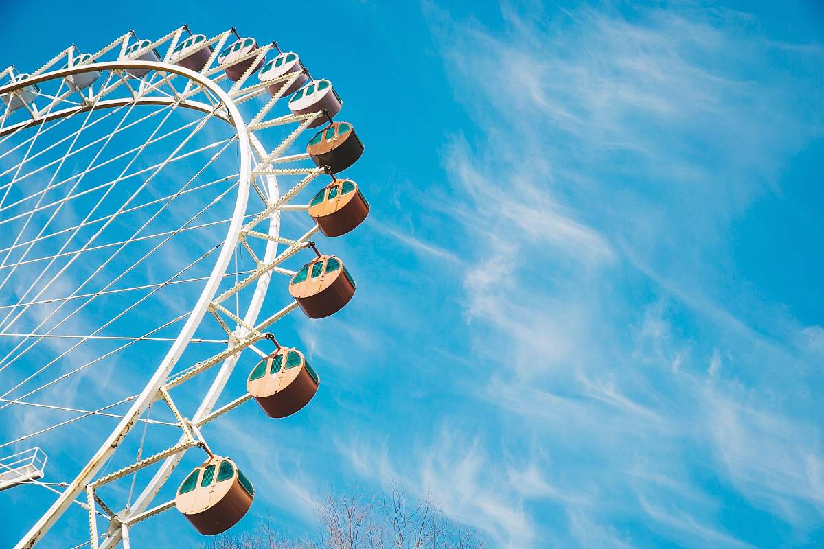 amusement park white Ferris wheel under clear sky during daytime wheel